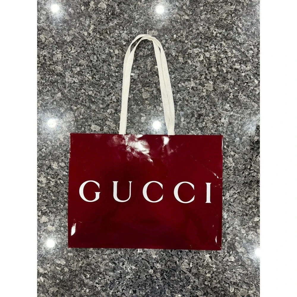 Authentic Gucci Shopping Gift Bag Only Red Burgundy Paper Large 19